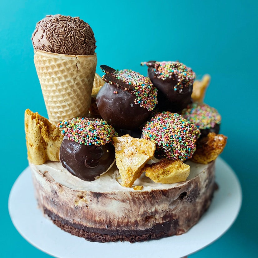 Bears Epic Ice Cream Cake, chocolate, honeycomb and waffle cones blue background